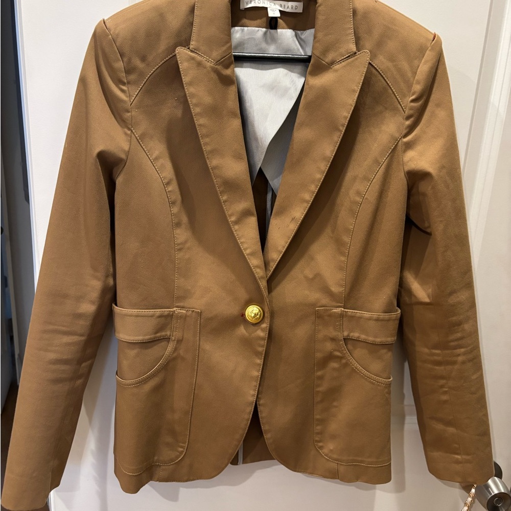 Veronica Beard Tan Single-Button Tailored Blazer